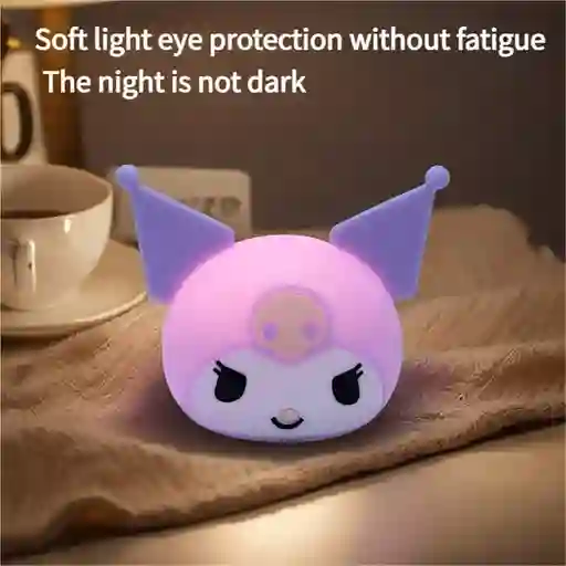 Lampara Luz Nocturna Kuromi Temporizador Silicona Protección Ocular Púrpura