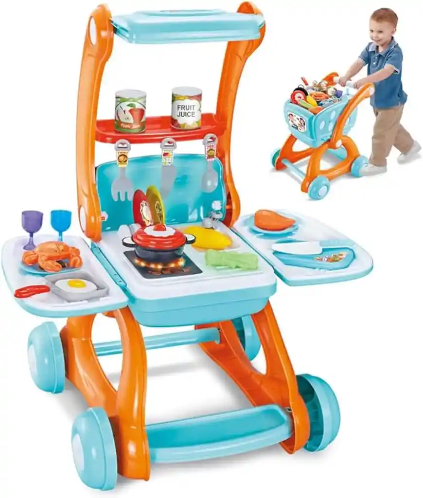 Carrito De Mercado De Juguete Niños Transformable 2 En 1 Multicolor