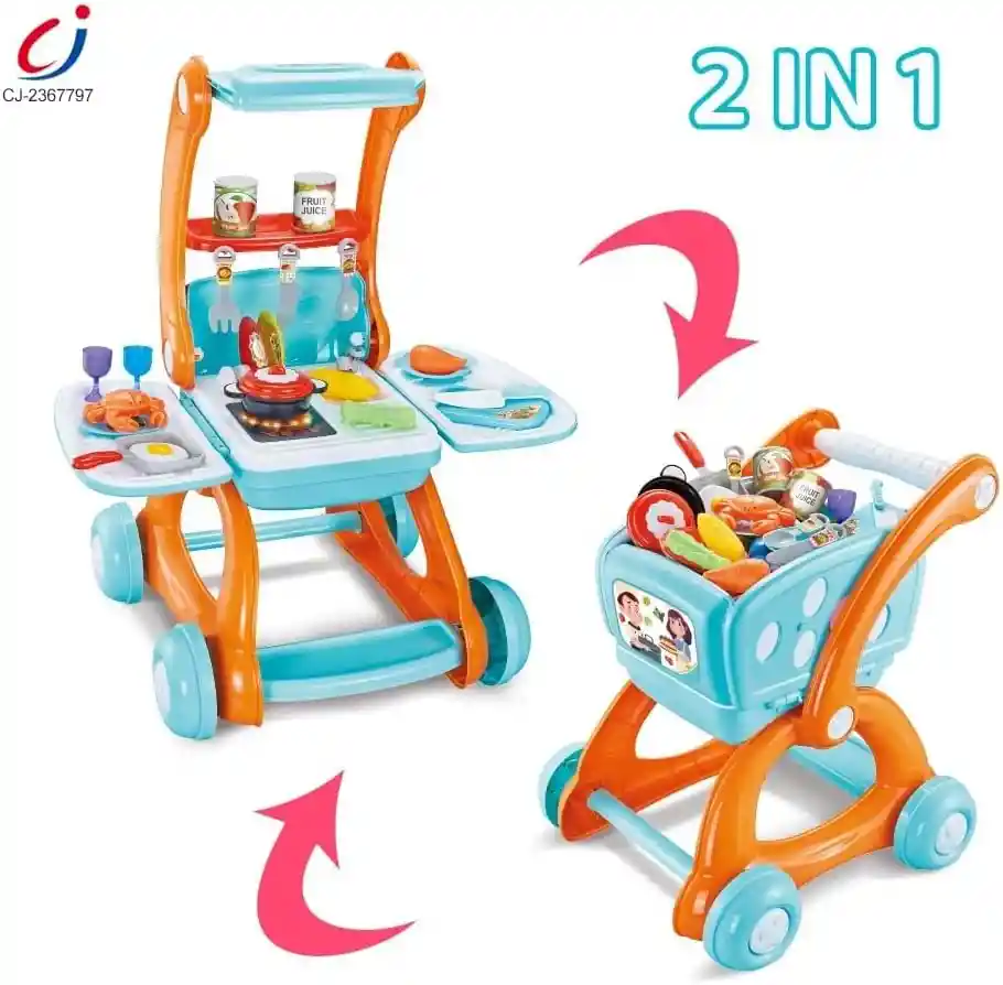 Carrito De Mercado De Juguete Niños Transformable 2 En 1 Multicolor