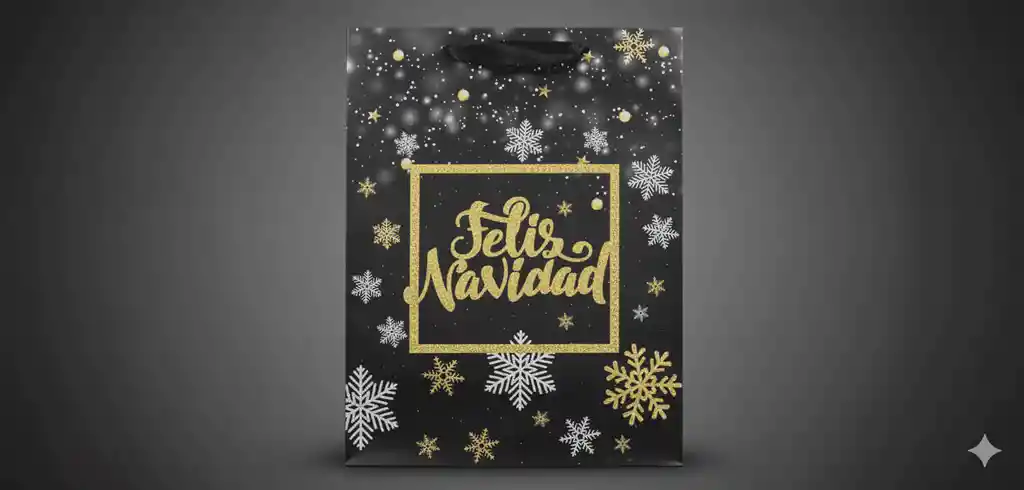 Bolsa De Regalo Navideña 40x30 Cm – Cartulina Negra Con Motivos Festivos Surtidos