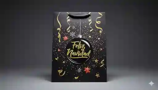 Bolsa De Regalo Navideña 40x30 Cm – Cartulina Negra Con Motivos Festivos Surtidos