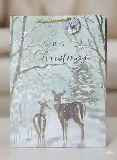 Bolsa De Regalo Navideña 41x31 Cm – Estilo Invernal Ilustrado Con Motivos Surtidos