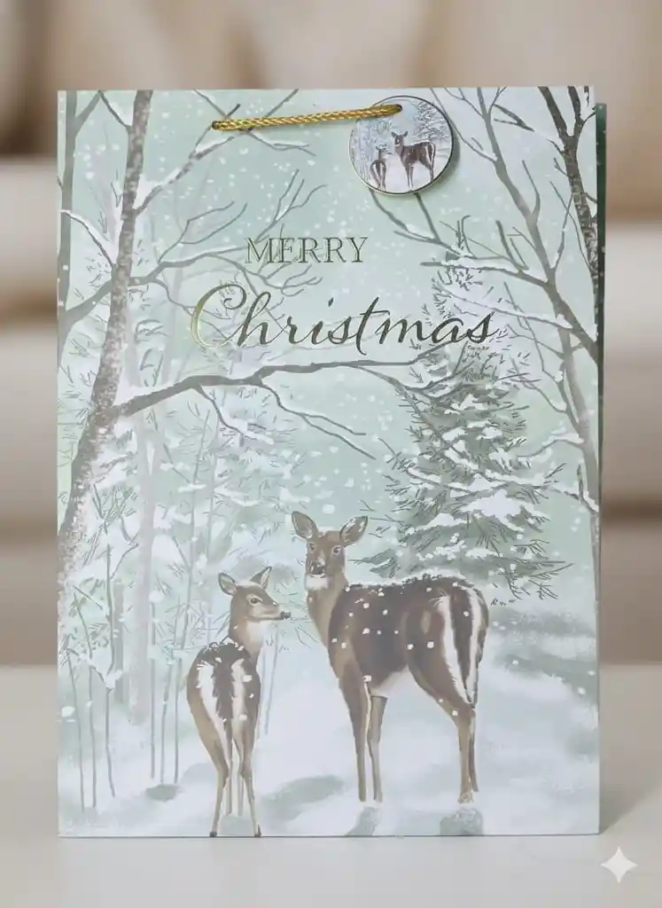 Bolsa De Regalo Navideña 41x31 Cm – Estilo Invernal Ilustrado Con Motivos Surtidos