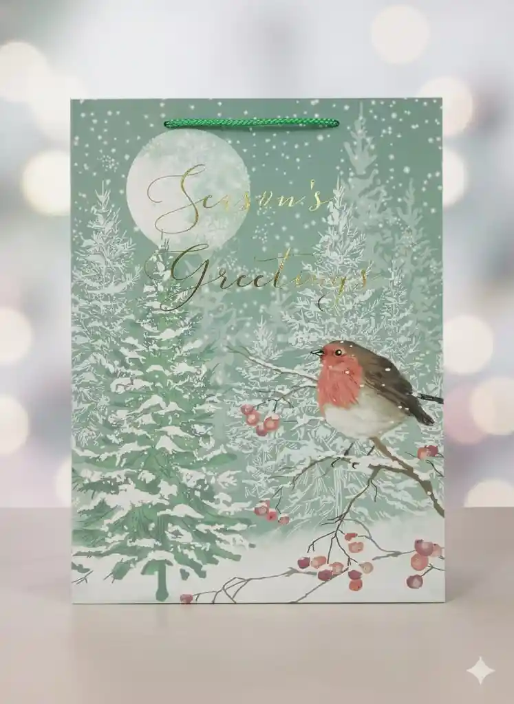 Bolsa De Regalo Navideña 41x31 Cm – Estilo Invernal Ilustrado Con Motivos Surtidos