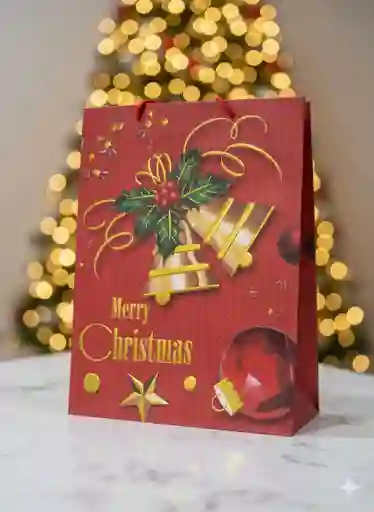Bolsa De Regalo Navideña 40x30 Cm – Cartulina Festiva Con Detalles Dorados Y Motivos Surtidos