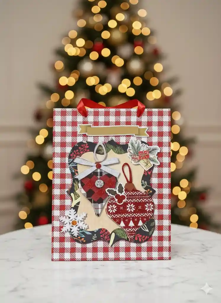 Bolsa De Regalo Navideña 40x30 Cm – Cartulina Festiva Con Diseños Clásicos Y Detalles Brillantes