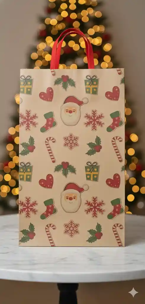 Bolsa De Regalo Navideña 41x25 Cm – Kraft Con Diferentes Motivos Festivos