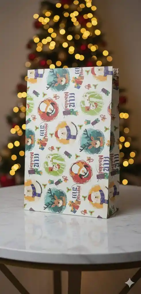 Bolsa De Regalo Navideña 41x25 Cm – Kraft Con Diferentes Motivos Festivos