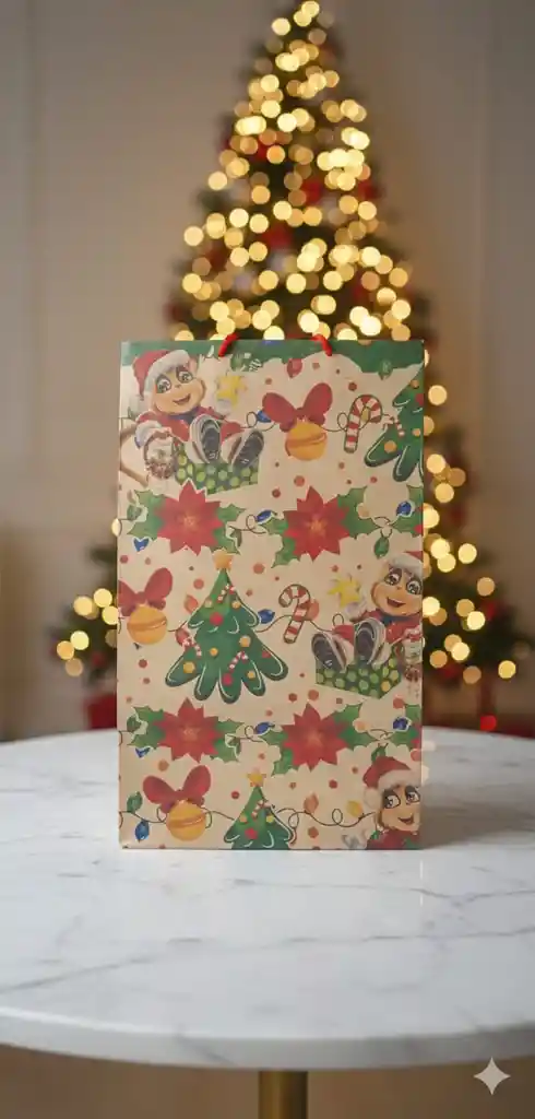 Bolsa De Regalo Navideña 41x25 Cm – Kraft Con Diferentes Motivos Festivos