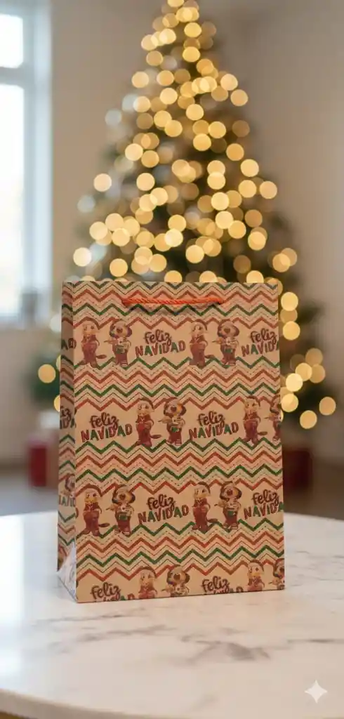 Bolsa De Regalo Navideña 41x25 Cm – Kraft Con Diferentes Motivos Festivos