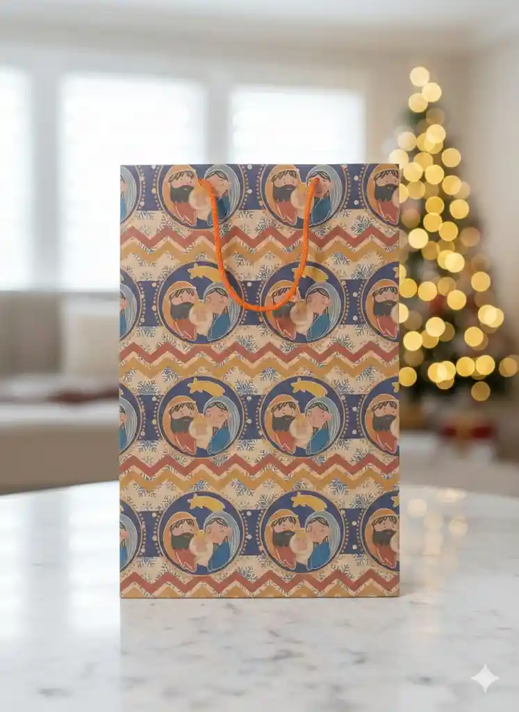 Bolsa De Regalo Navideña 41x25 Cm – Kraft Con Diferentes Motivos Festivos