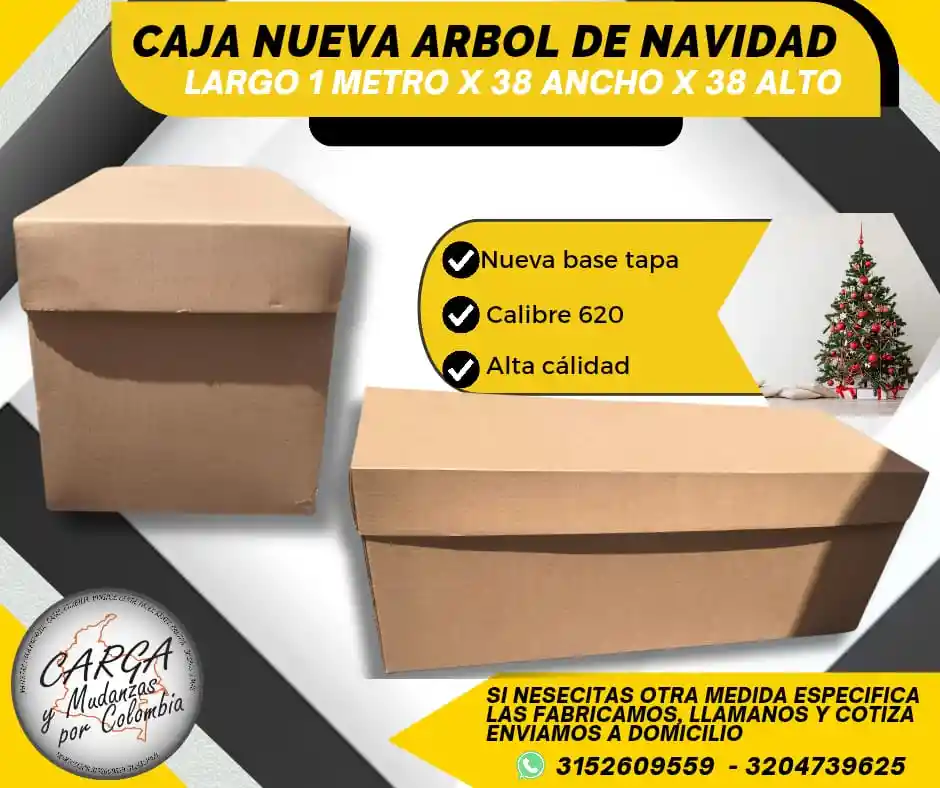 Caja Para Arbol De Navidad Nueva Carton Resistente Base Tapa De 1 Metro De Largo X 38 Ancho X 38 Alto