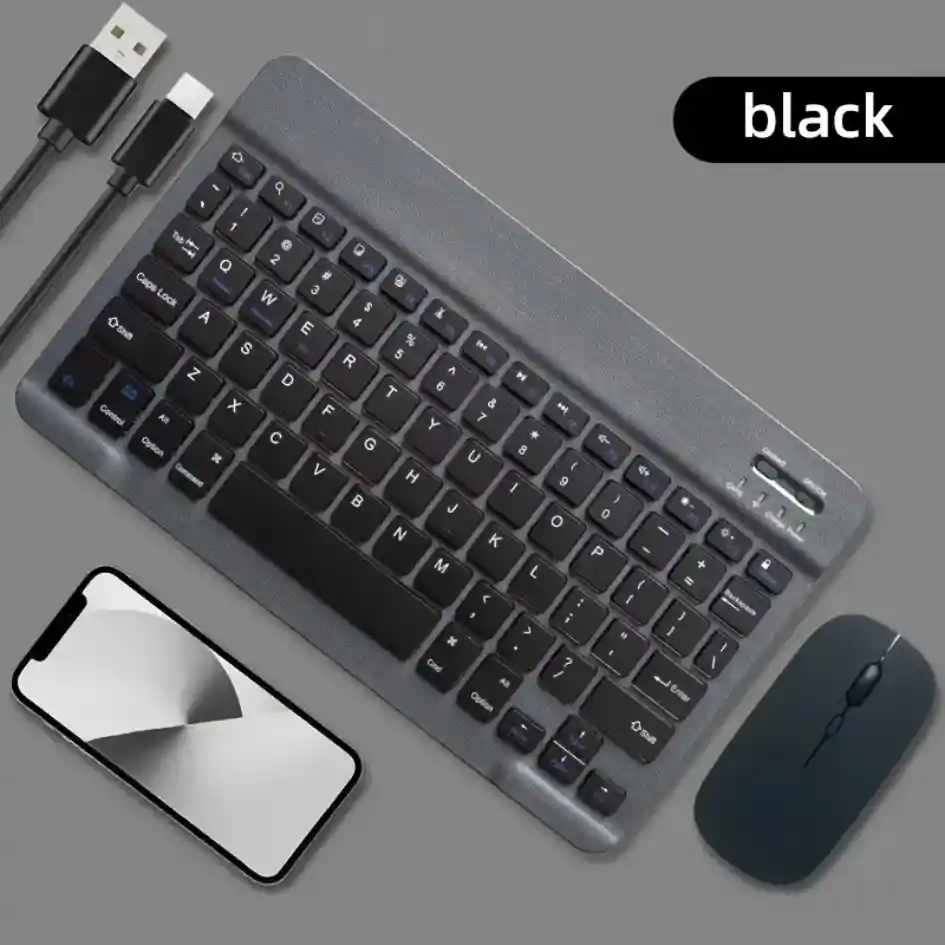 Combo Teclado + Mouse Inalámbrico Bluetooth Recargable Negro