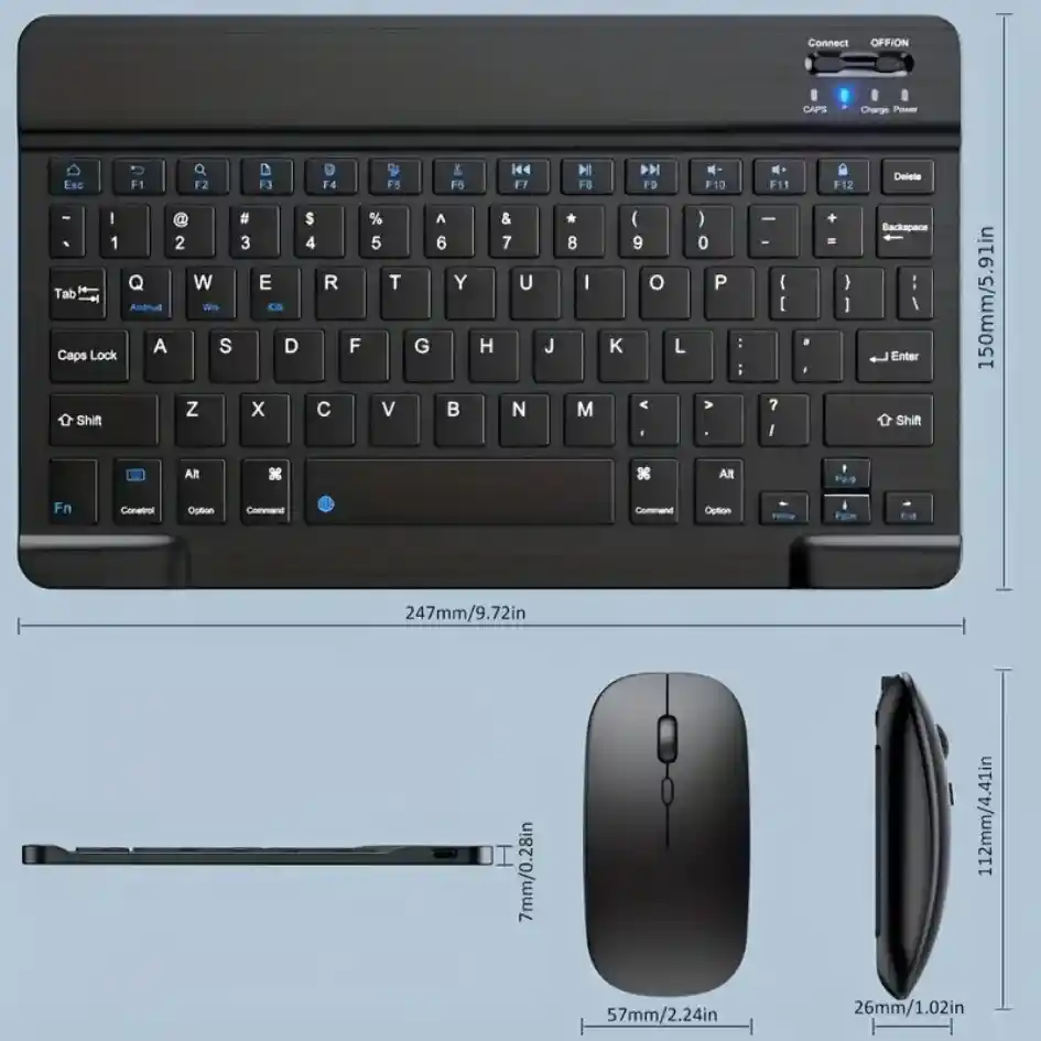 Combo Teclado + Mouse Inalámbrico Bluetooth Recargable Negro