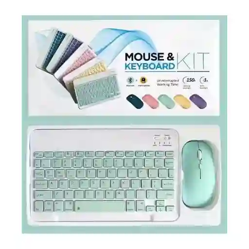 Combo Teclado + Mouse Inalámbrico Bluetooth Recargable Menta