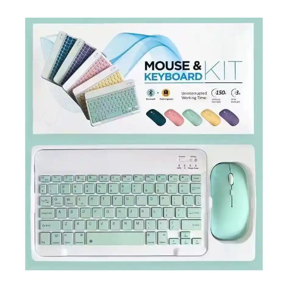 Combo Teclado + Mouse Inalámbrico Bluetooth Recargable Menta