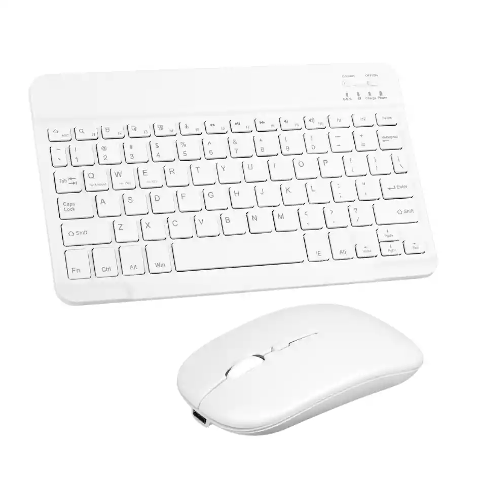 Combo Teclado Mas Mouse Inalámbrico Bluetooth Recargable Blanco
