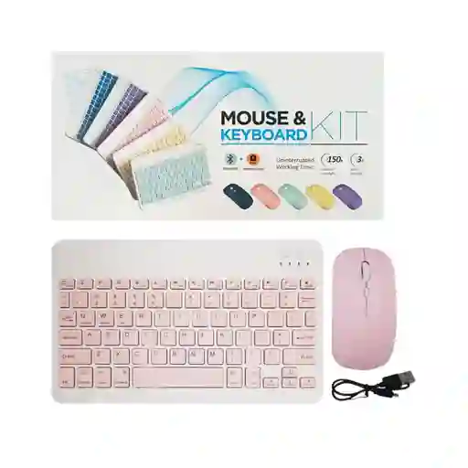 Combo Teclado Mas Mouse Inalámbrico Bluetooth Recargable Rosado
