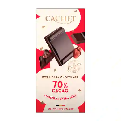 Cachet Chocolate Belga Extra Dark 70% Cacao, Vegano, Intenso Y Artesanal Con Sellos De Calidad 100 g