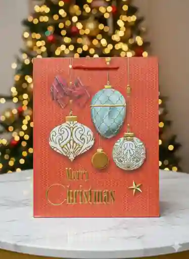 Bolsa De Regalo Navideña 32x26 Cm – Cartulina Roja Con Detalles Dorados Y Varios Diseños