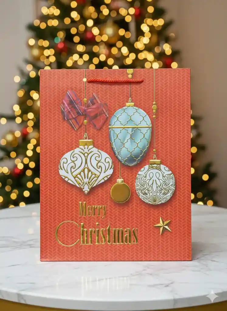 Bolsa De Regalo Navideña 32x26 Cm – Cartulina Roja Con Detalles Dorados Y Varios Diseños