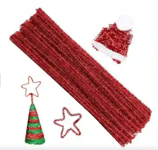 Limpiapipa Chenille Cheline Para Decoracion Navideña Color Rojo Brillante