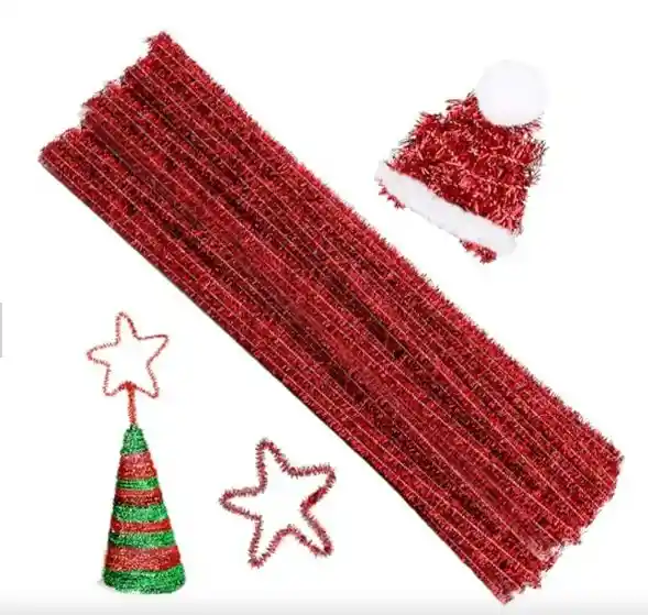Limpiapipa Chenille Cheline Para Decoracion Navideña Color Rojo Brillante