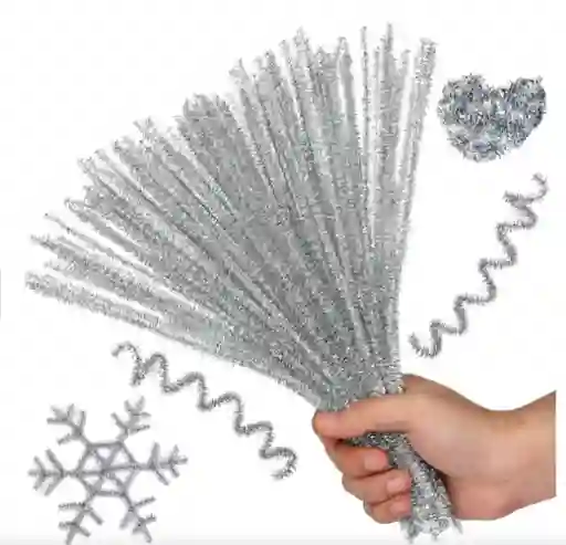 Limpiapipa Chenille Cheline Para Decoracion Navideña Color Plateado