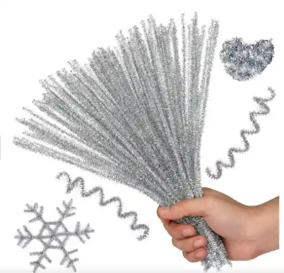 Limpiapipa Chenille Cheline Para Decoracion Navideña Color Plateado