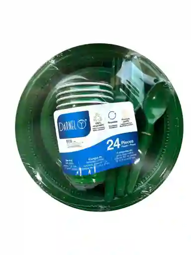 Kit De Plato Vaso Tenedor Y Cuchillo Darnel Verde