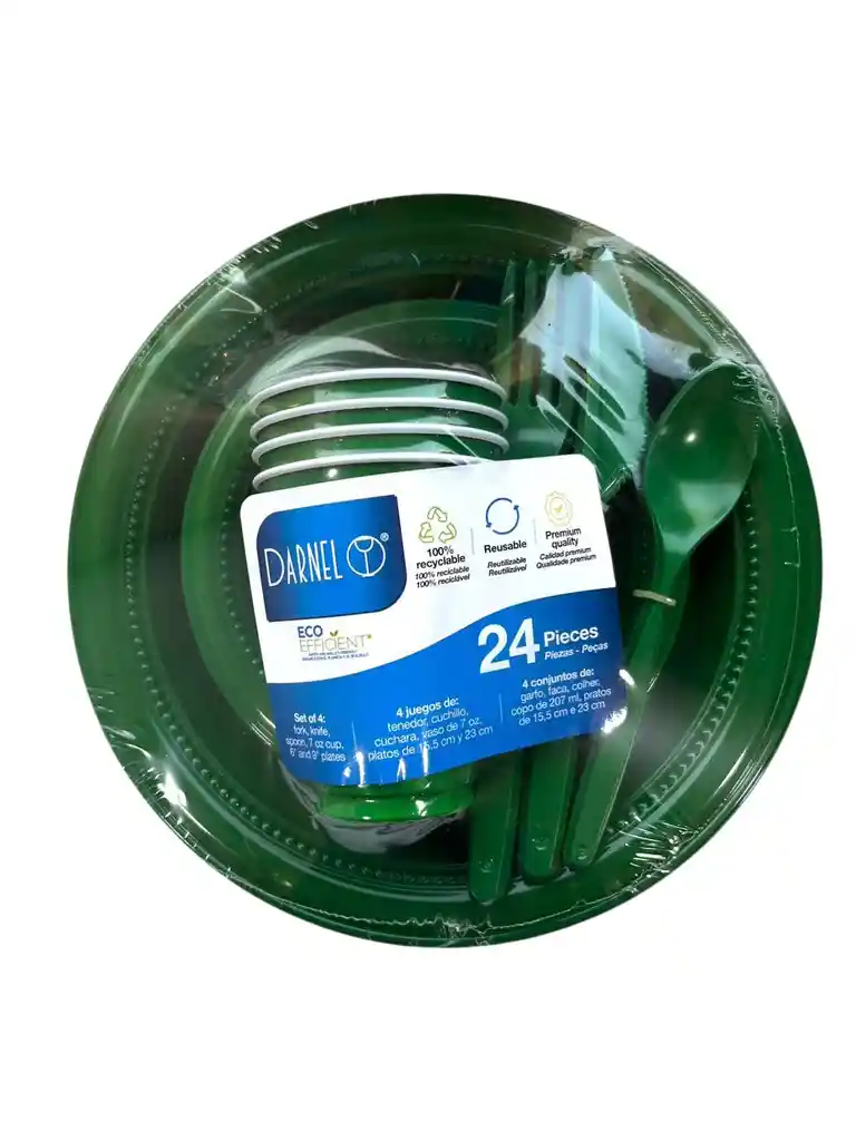 Kit De Plato Vaso Tenedor Y Cuchillo Darnel Verde