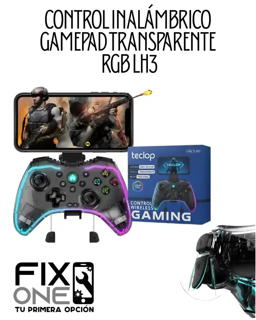Control Inalámbrico Gamepad Transparente Rgb Lh3