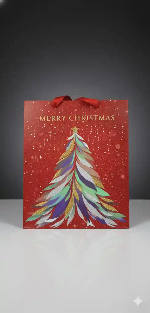 Bolsa De Regalo Navideña 32x26 Cm – Mediana Diseños Sofisticados En Varios Colores Con Asa De Cinta Satinada