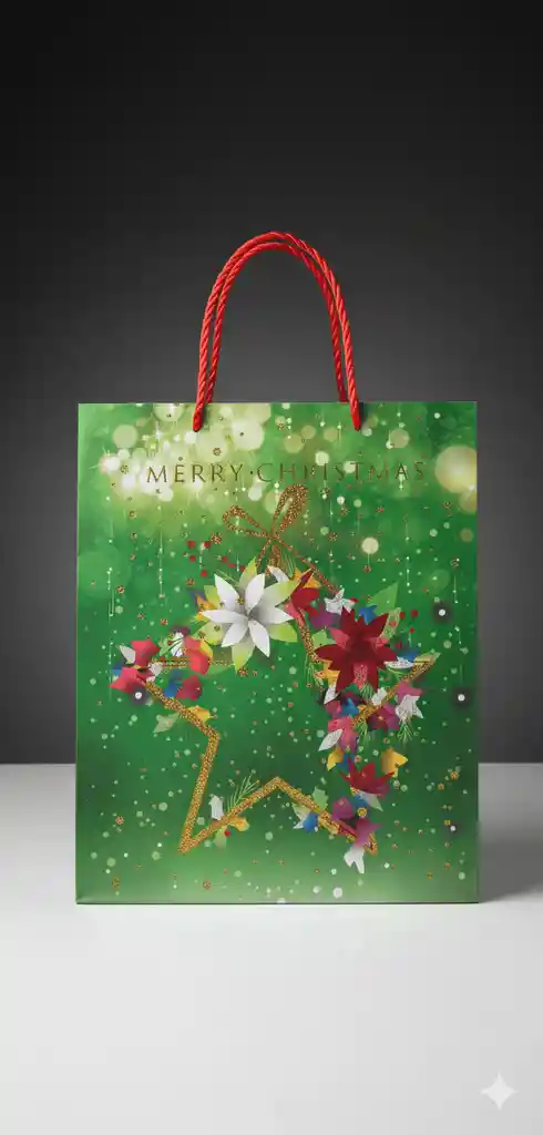 Bolsa De Regalo Navideña 32x26 Cm – Mediana Diseños Sofisticados En Varios Colores Con Asa De Cinta Satinada
