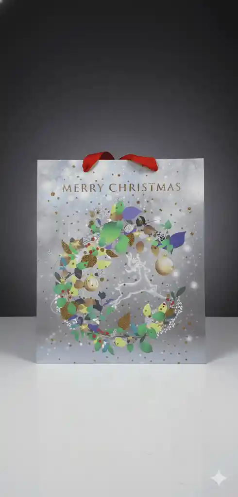 Bolsa De Regalo Navideña 32x26 Cm – Mediana Diseños Sofisticados En Varios Colores Con Asa De Cinta Satinada