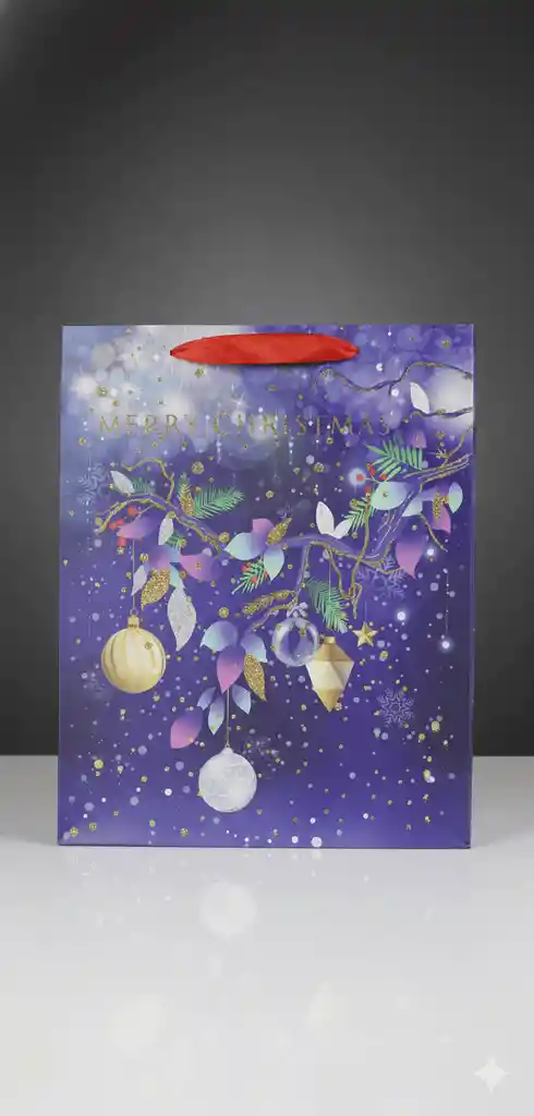 Bolsa De Regalo Navideña 32x26 Cm – Mediana Diseños Sofisticados En Varios Colores Con Asa De Cinta Satinada