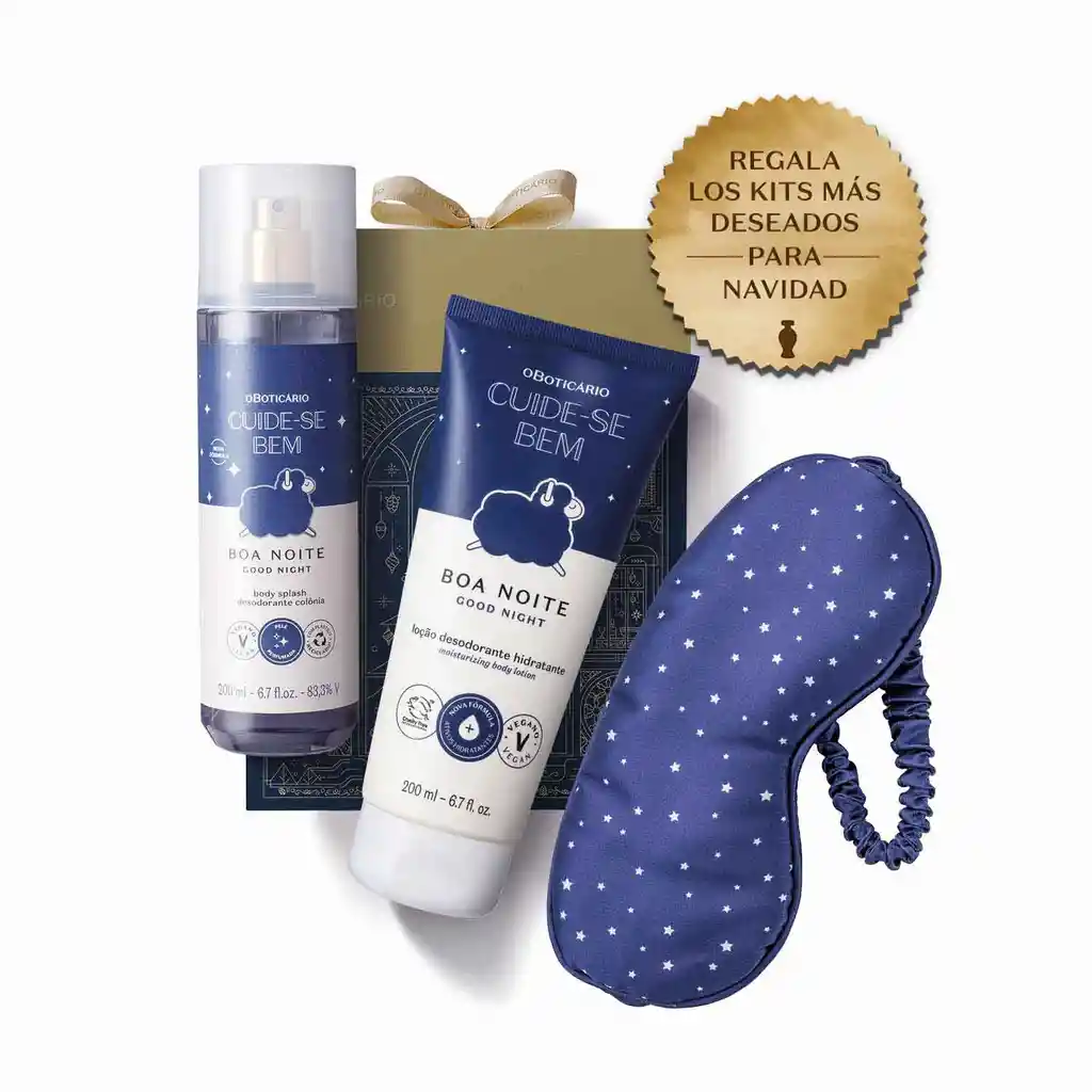 O Boticario - Kit De Regalo Navidad Cuidado Corporal Cbem Boa Noite (locion Corporal + Body Splash + Mascara Para Dormir)