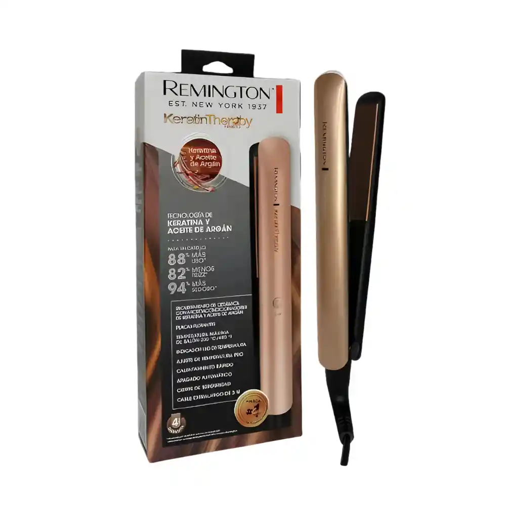 Plancha Para Cabello Remington Keratin Therapy + Argan Oil Color Rosa Bronce