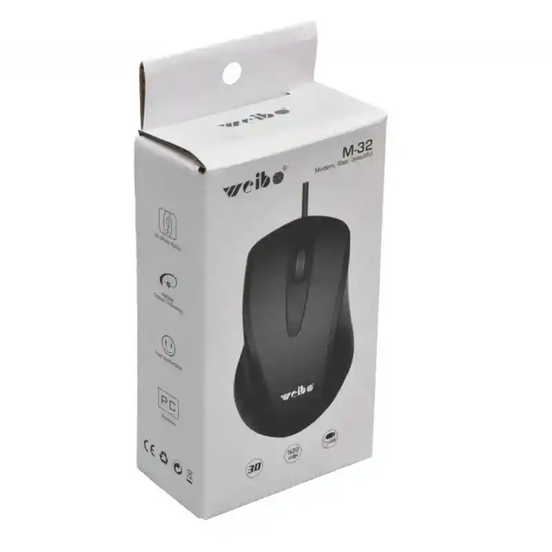 Mouse Con Cable Negro Weibo Ergonomico Alambrico M-32
