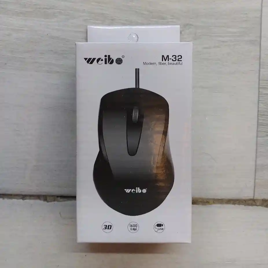 Mouse Con Cable Negro Weibo Ergonomico Alambrico M-32
