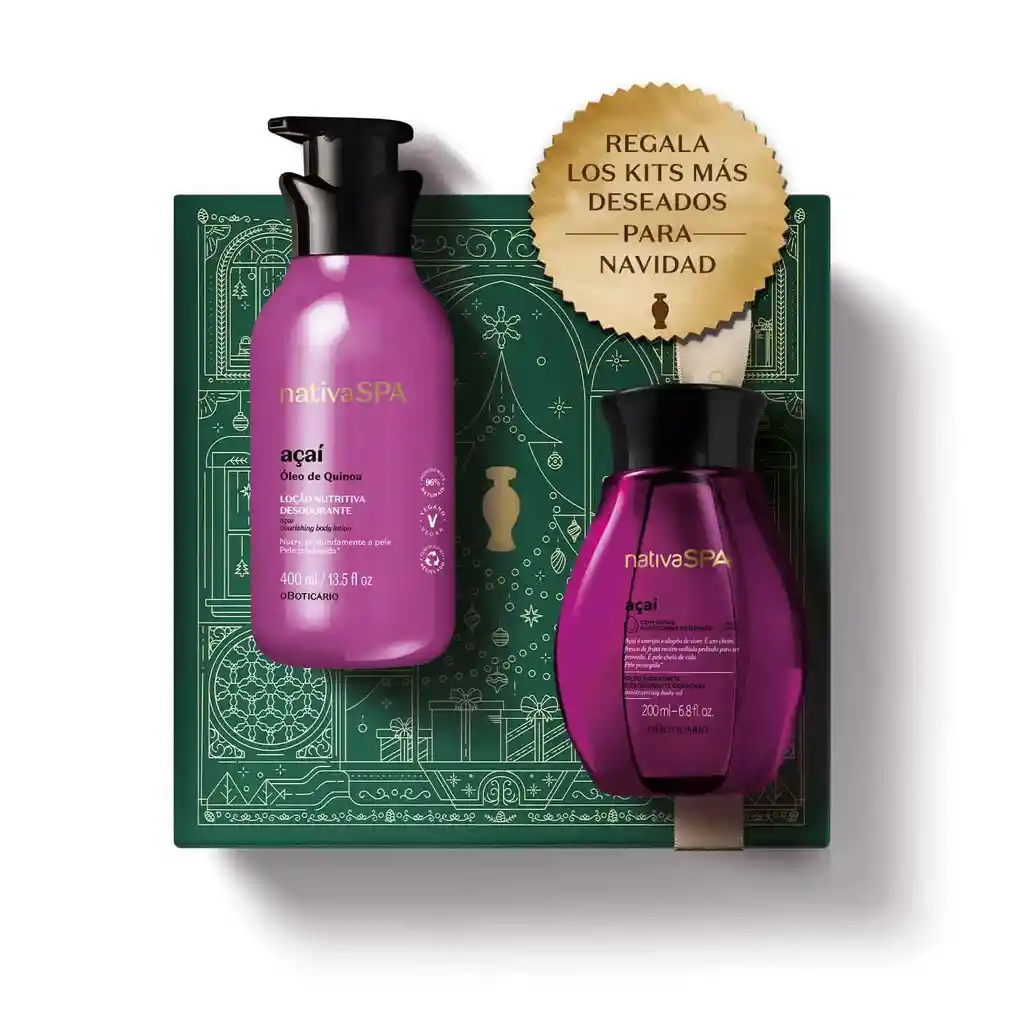 O Boticario - Kit De Regalo Navidad Cuidado Corporal Nspa Acai (oleo Corporal + Locion Corporal)