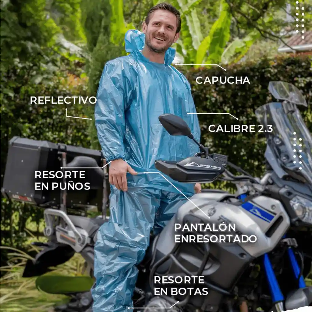 Impermeable Moto Metalizado Lluvia Cal 2.3 Portable 3 Piezas