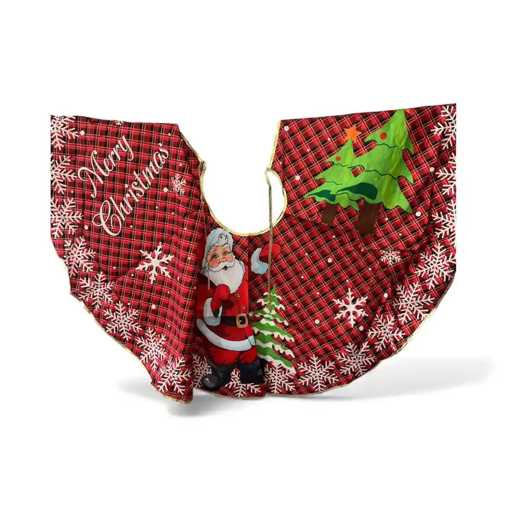 Pie De Arbol, Tapete Para Arbol Con Diseño De Renos Y Papa Noel, Arbol De Navidad Con Muñeco De Nieve Material Algodon