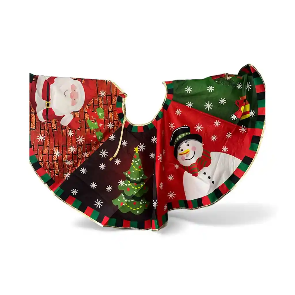 Pie De Arbol, Tapete Para Arbol Con Diseño De Renos Y Papa Noel, Arbol De Navidad Con Muñeco De Nieve Material Algodon