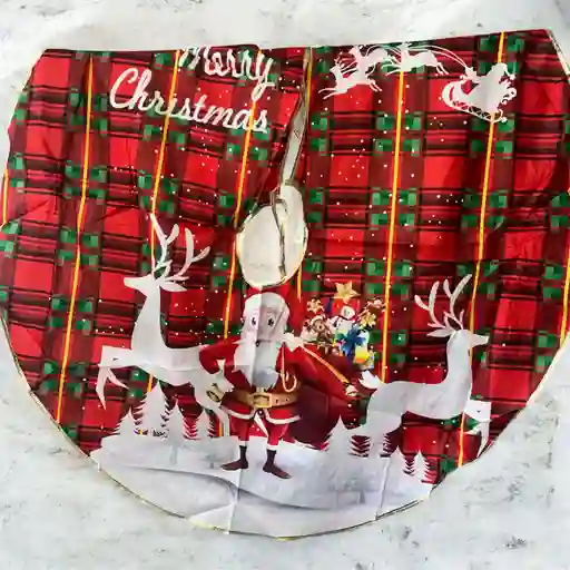 Pie De Arbol, Tapete Para Arbol Con Diseño De Renos Y Papa Noel, Arbol De Navidad Con Muñeco De Nieve Material Algodon