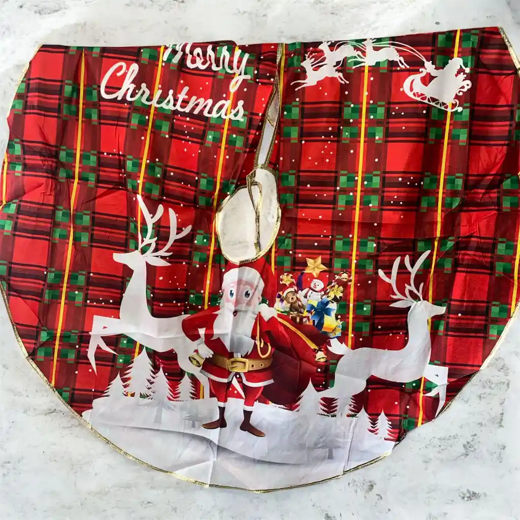 Pie De Arbol, Tapete Para Arbol Con Diseño De Renos Y Papa Noel, Arbol De Navidad Con Muñeco De Nieve Material Algodon