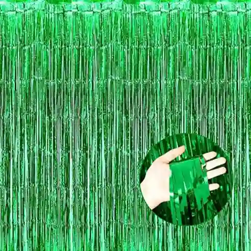 Cortina Metalizada Flecos Color Verde (1metro Ancho X 2 Metros De Largo)