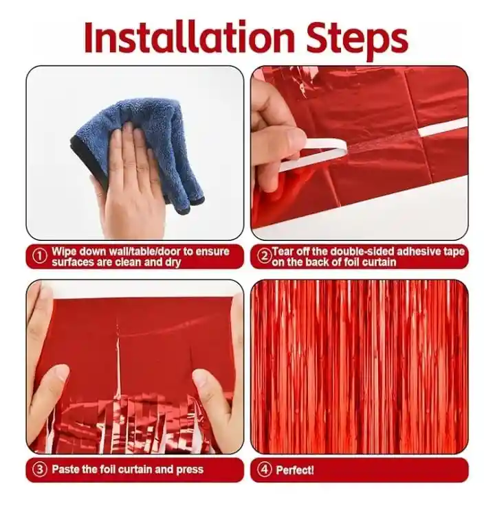 Cortina Metalizada Flecos Color Rojo (1metro Ancho X 2 Metros De Largo)