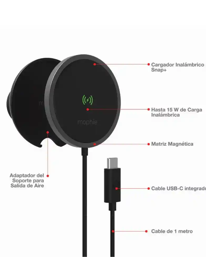 Mophie Mount Snap+wireless Vent 15w Cargador Y Soporte Para Celular