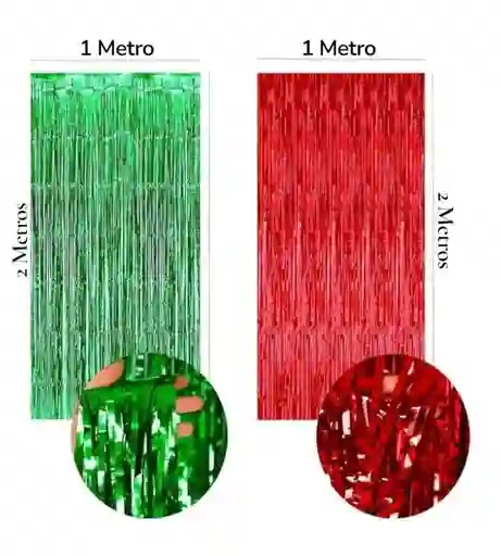 Cortinas Metalizadas Flecos Color Rojo Y Verde Cada De (1metro Ancho X 2 Metros De Largo)